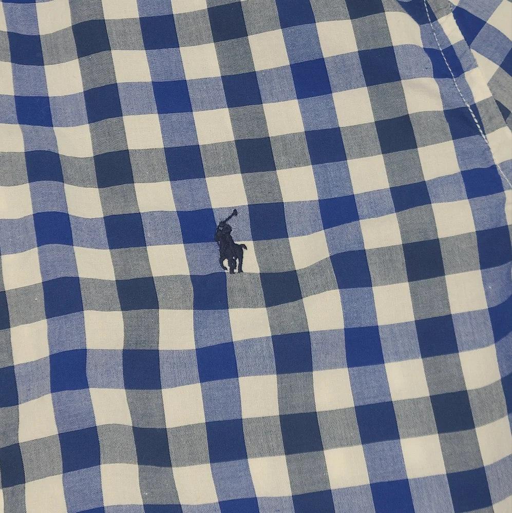 Ralph Lauren boys' blue checkered button down shirt size XL